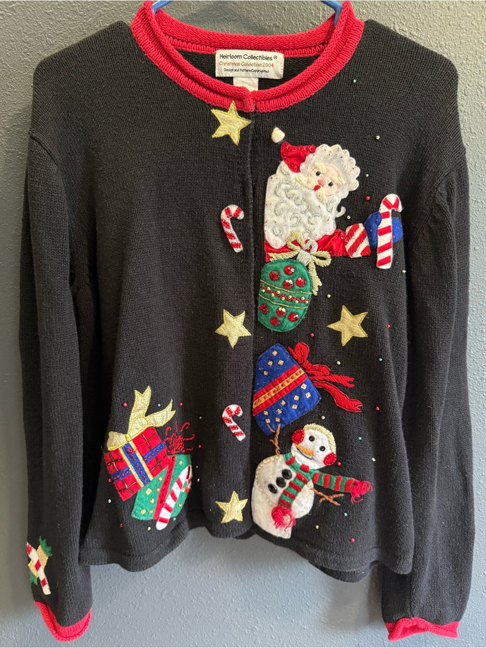 Heirloom Collectibles Black Holiday Embroidered Cardigan Sweater